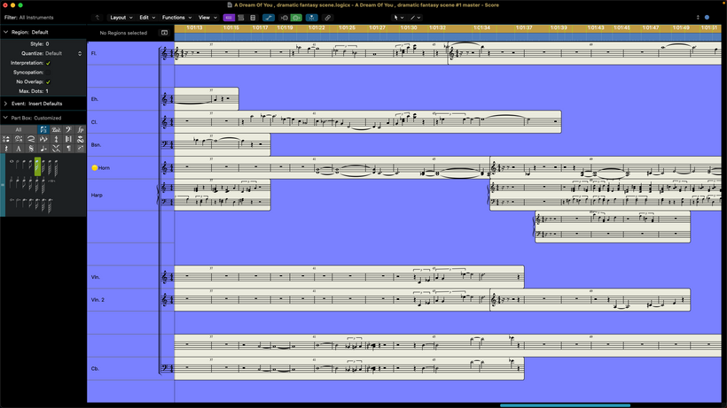 Beta EastWest Keyswitch Orchestral Template for “Concert Mockup” in Logic Pro’s Score Editor + VEP